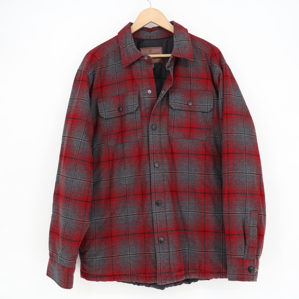 Rugged Elements Mens Red Grey Plaid Quilted Lined Flannel Shirt Jacket Size M